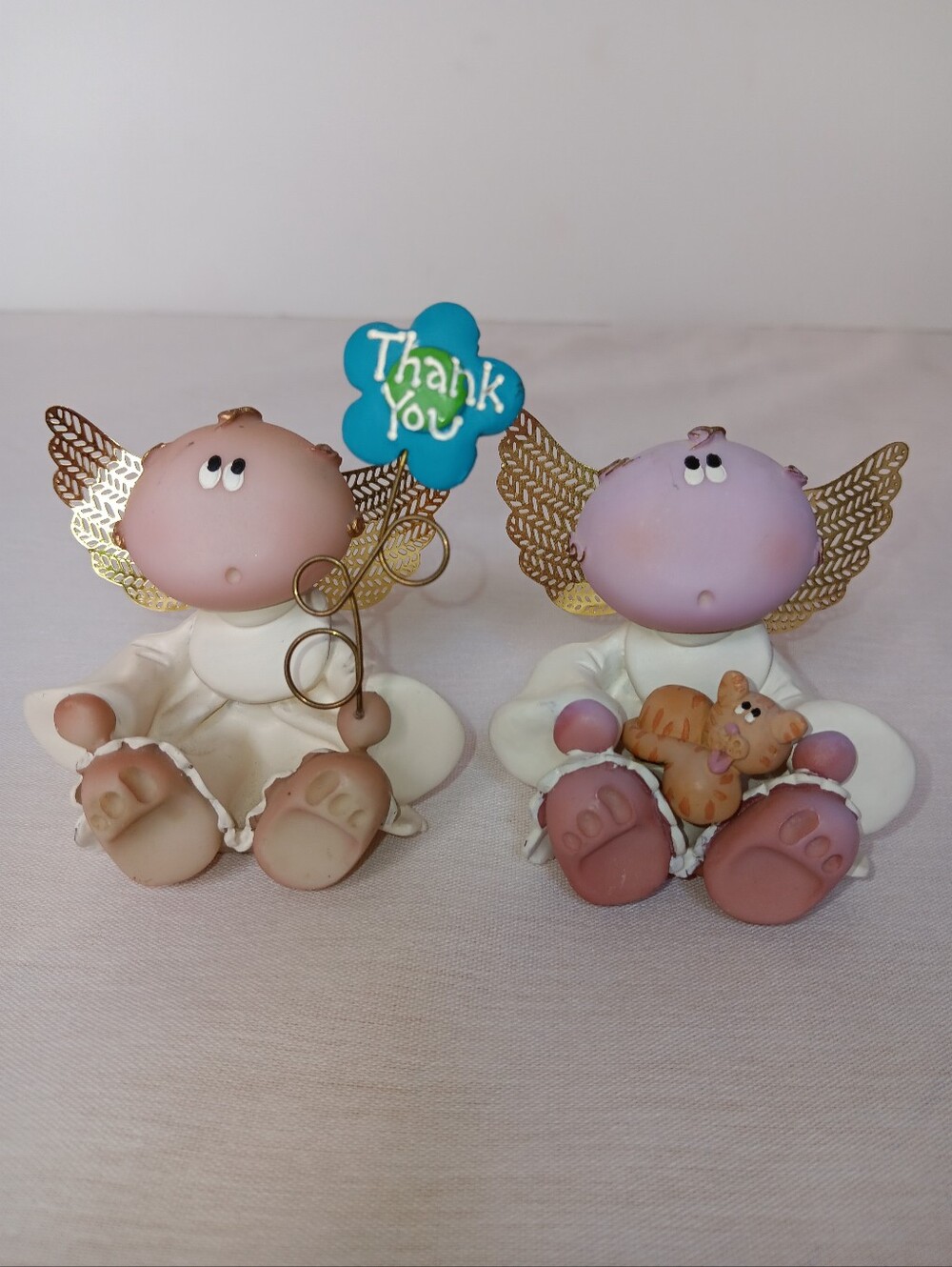 Kirk Angels Lot 2 Thank You And Orange Cat Purple Gold Wings Y2K Figurines